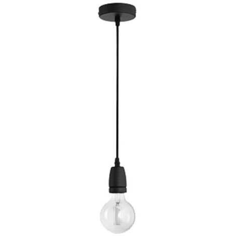 GSO081- PENDENTE FLIP CAVO IN STOFFA E ROSONE NERO SATINATO 1 LUCE ATTACCO E27 D.4,6CX6,9M