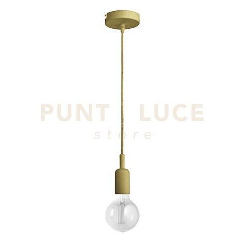 GSO082- PENDENTE FLIP CAVO IN STOFFA E ROSONE OTTONE 1 LUCE ATTACCO E27 D.4,6CX6,9M