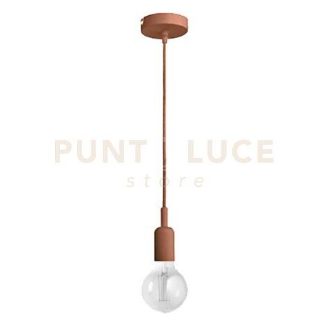 GSO083- PENDENTE FLIP CAVO IN STOFFA E ROSONE RAME 1 LUCE ATTACCO E27 D.4,6CX6,9M
