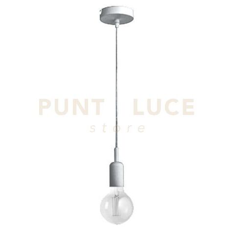 GSO084-  PENDENTE FLIP CAVO IN STOFFA E ROSONE NICKEL 1 LUCE ATTACCO E27 D.4,6CX6,9M
