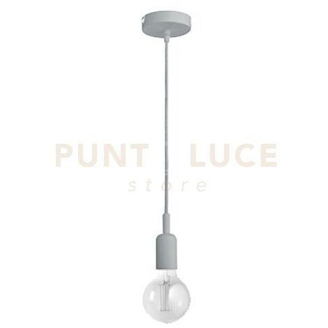 GSO085- PENDENTE FLIP CAVO IN STOFFA E ROSONE GRIGIO CEMENTO 1 LUCE ATTACCO E27 D.4,6CX6,9M
