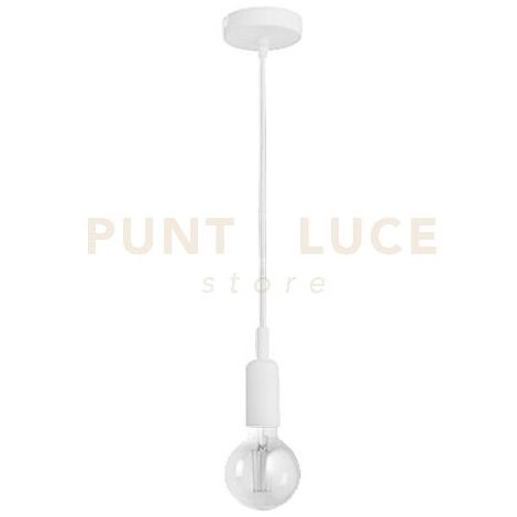 GSO090- PENDENTE FLASH CAVO IN STOFFA E ROSONE BIANCO SATINATO 1 LUCE ATTACCO E27 D.4,6CX7,6M