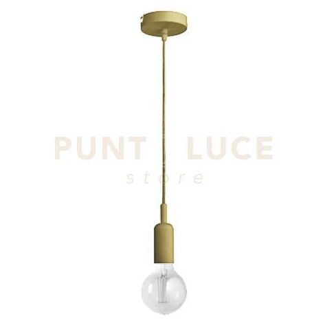 GSO092- PENDENTE FLASH CAVO IN STOFFA E ROSONE OTTONE 1 LUCE ATTACCO E27 D.4,6CX7,6M