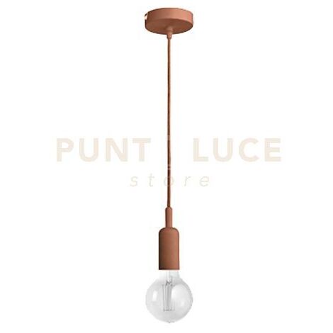GSO093-  PENDENTE FLASH CAVO IN STOFFA E ROSONE RAME 1 LUCE ATTACCO E27 D.4,6CX7,6M