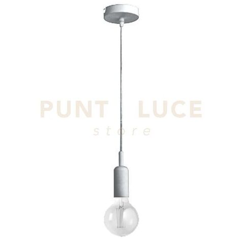 GSO094- PENDENTE FLASH CAVO IN STOFFA E ROSONE NICKEL 1 LUCE ATTACCO E27 D.4,6CX7,6M