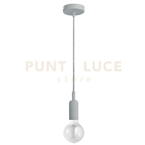 GSO095 PENDENTE FLASH CAVO IN STOFFA E ROSONE GRIGIO CEMENTO 1 LUCE ATTACCO E27 D.4,6CX7,6M