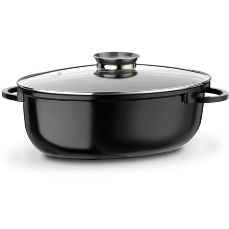 GSW 410588 Tostiera ovale a induzione Gourmet Ceramica XXL con coperchio in vetro aromatico 42x27 cm/circa 10,0 litri, alluminio pressofuso, nero