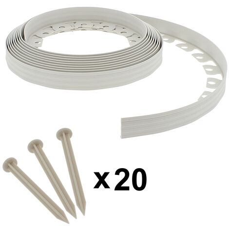 Gt Garden – Bordure de jardin flexible en plastique blanc 4 cm x 10 mètres – 20 piquets d'ancrage inclus – Installation rapide et découpe facile