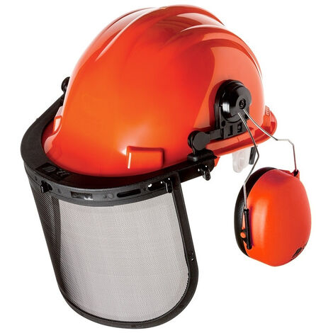 GT Garden Forstschutzhelm - Arbeitshelm mit Gehörschutz und Klappvisier - Orange
