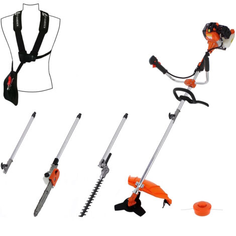 Gt Garden – Outil de jardin multifonction thermique 52 cm3 – 4 en 1 avec guidon – Élagueuse, débroussailleuse, taille-haies – Moteur 2 temps