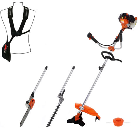Gt Garden – Outil de jardin multifonction thermique 52 cm3 – 4 en 1 avec guidon – Moteur 2 temps – Élagueuse, débroussailleuse, taille-haies