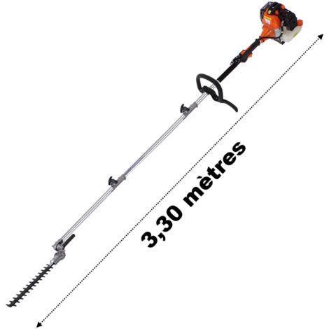 Gt Garden – Taille-haies thermique sur perche 3.30 mètres – Moteur 52 cm3 3 CV – Double lame orientable 45 cm – Pour haies hautes et travaux en hauteur