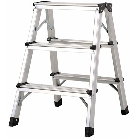 Gt Market – Escabeau pliable 3 marches en aluminium – Charge max 150 kg – Dimensions déplié 53 x 40 x 58 cm – Pieds antidérapants en caoutchouc