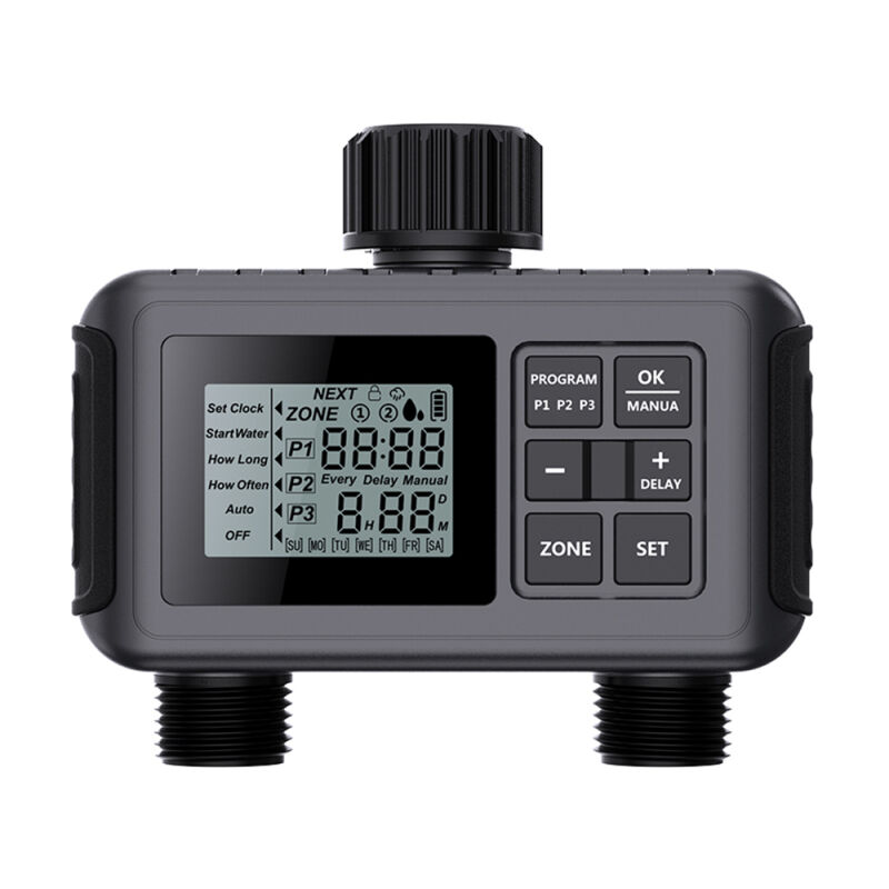 Minuterie d'arrosage automatique à 2 sorties avec grand écran LCD, fonction anti-pluie, filtre anti-obstruction, verrouillage enfant, minuterie