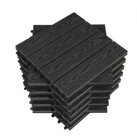 GTF002an Carrelage de sol Dalle WPC 30x30cm Revêtement pour jardin terrasse extérieur en composite bois-plastique système plug-in, Anthracite (11 pièces / 1 m²)
