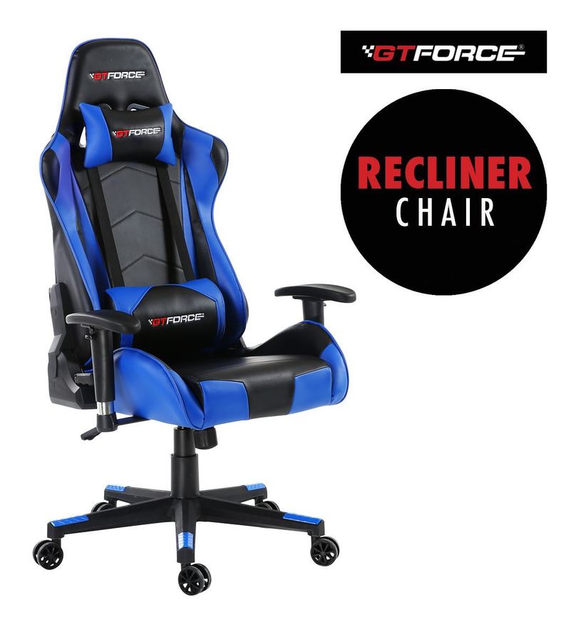 Gtforce Pro Fx Leather Racing Sports Office Chair In Black And Blue