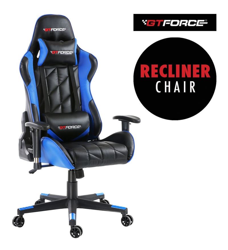 Gtforce Pro Gt Leather Racing Sports Office Chair In Black And Blue