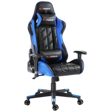 GTFORCE PRO GT LEATHER RACING SPORTS OFFICE CHAIR IN BLACK AND BLUE