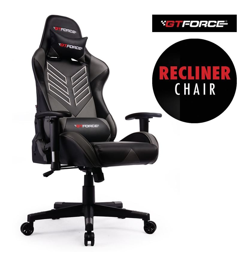 Gtforce Pro St Leather Racing Sports Office Chair In Black And Grey