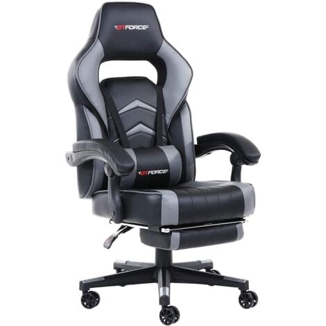 GTFORCE TURBO GREY LEATHER RACING SPORTS OFFICE CHAIR IN BLACK AND GREY