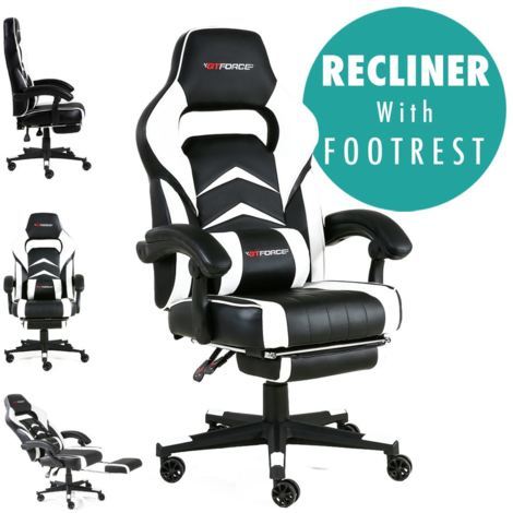 GTFORCE TURBO WHITE LEATHER RACING SPORTS OFFICE CHAIR IN BLACK AND BLUE