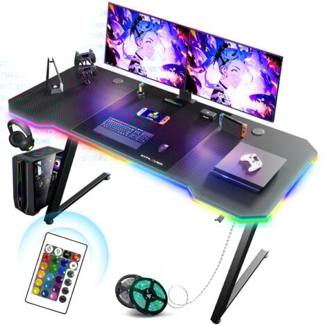 GTPLAYER Bureau Gaming 120 x 60 cm, Bureau Gamer avec Tapis de Souris, Table Gaming PC en Fibre de Carbone avec Crochet pour Casque, Modèle de base