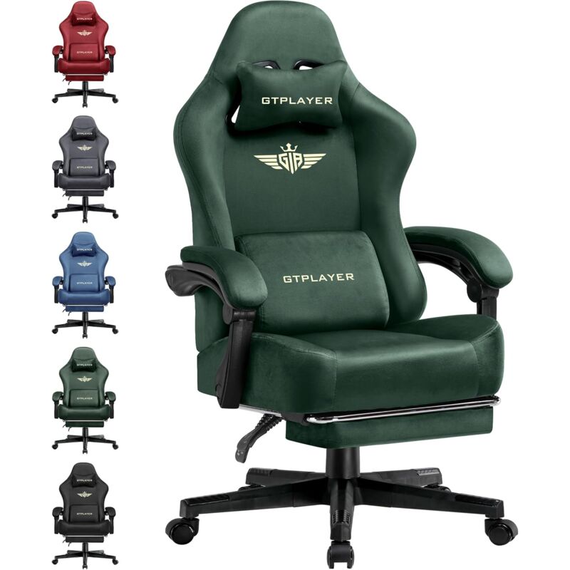 Gtplayer - Chaise de Gaming - Respirante - Ergonomique - Tissu de qualité supérieure - Ergonomique - Dossier réglable à 160° et Repose-Pieds