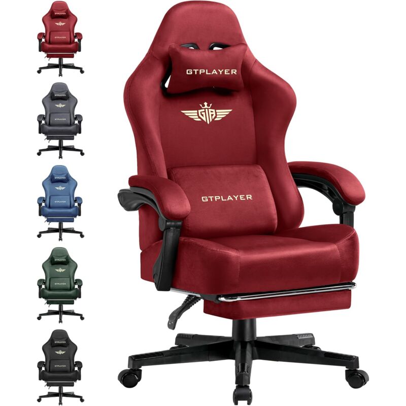 Gtplayer - Chaise de Gaming - Respirante - Ergonomique - Tissu de qualité supérieure - Ergonomique - Dossier réglable à 160° et Repose-Pieds