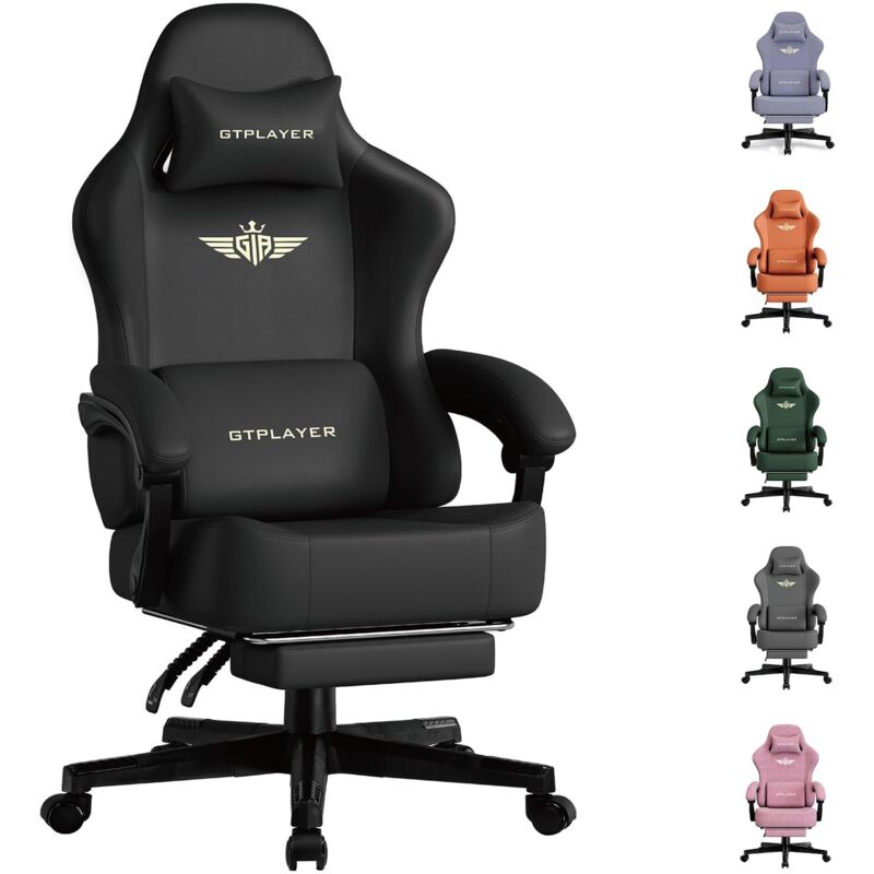 GTPLAYER Chaise gaming ergonomique -  - Simili-cuir PU - Dossier inclinable 160&deg; - Repose-pieds - Support 150 kg