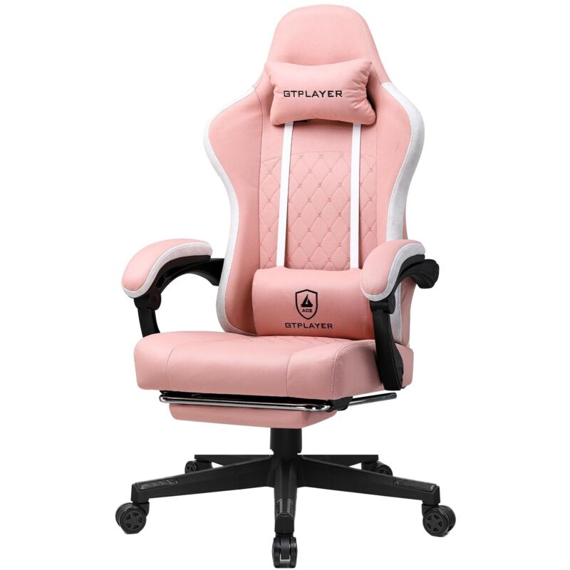 GTPLAYER Chaise de bureau ergonomique -  - Chaise de gaming - Rose - Support lombaire - Dossier papillon
