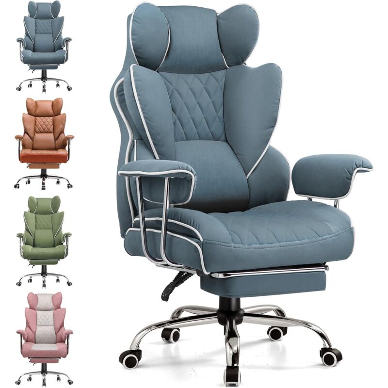 Chaise Gaming, Ergonomique Fauteuil de Bureau avec Support Lombaire à Ressorts ensachés, Siège Large avec Accoudoirs Souple et Repose-Pieds, Réglable