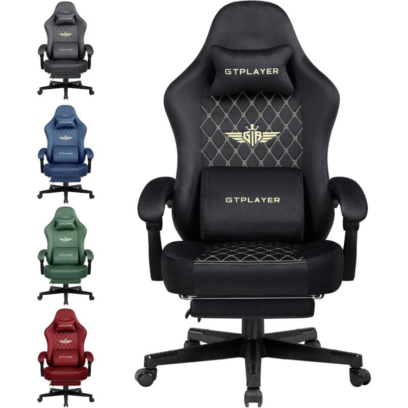 Gtplayer - Chaise Gaming Fauteuil Gaming Tissu Chaise Gamer Ergonomique Bureau Chaise pc, 150 kg, Chaise de Table RéGlable et Pivotante avec Coussin