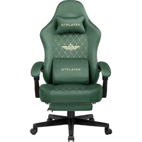 GTPLAYER Chaise Gaming Fauteuil Gaming Tissu Chaise Gamer Ergonomique Bureau Chaise PC, 150 kg, Chaise de Table RéGlable et Pivotante avec Coussin D'Assise à Ressorts et Repose-Pieds, Vert