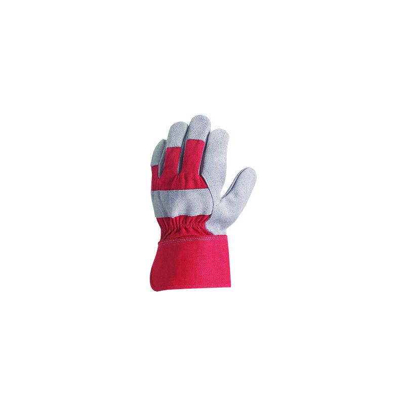 Lot de 12 - Gants Manutention docker croûte vachette - toile rouge Taille 10