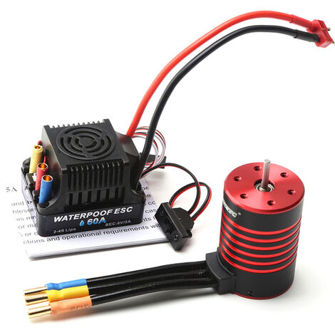 GTSKYTENRC 3650 Moteur Brushless 3600KV Moteur Étanche 60A ESC T Plug pour 1/10 RC Voiture Camion KSX3389 + AWT0056