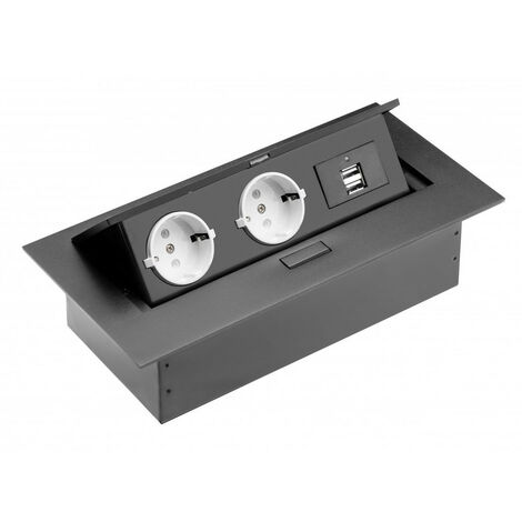 GTV 2-er Einbau-Steckdosenleiste 2 USB-Anschlüsse Schwarz