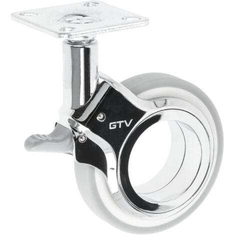 GTV Gira - Rotelle per mobili, con freno, Ø 75 mm, in plastica e acciaio, cromate e grigio opaco