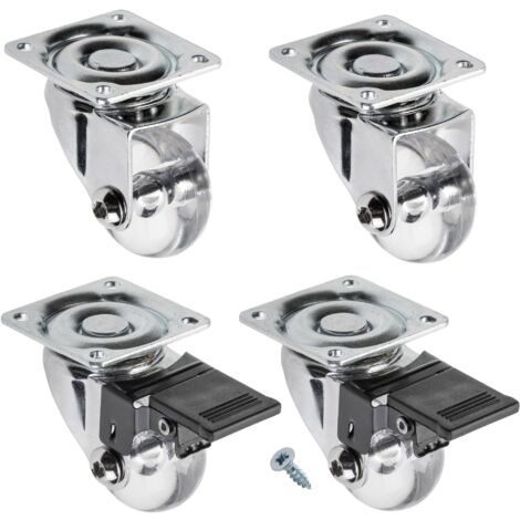GTV - Ruote per mobili BRAZIL, ruote girevoli, set di 4 ruote per mobili: 2 ruote con freno, 2 senza freno, in acciaio e gomma, +16 viti coniche 4 x 17, diametro: 35 mm, colore: trasparente