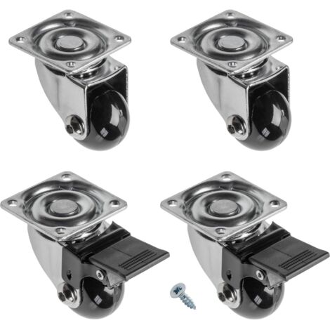 GTV - Ruote per mobili BRAZIL, ruote girevoli, set di 4 ruote per mobili: 2 ruote con freno, 2 senza freno, in acciaio e gomma, +16 viti coniche 4x16, diametro: 35 mm, colore: Nero