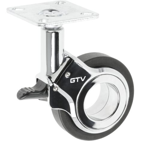 GTV - Ruote per mobili GIRA  Ruote girevoli  Ruote per mobili  con freno  Diametro 60 mm  in plastica e acciaio  nero + cromato