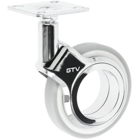 GTV - Ruote per mobili GIRA  Ruote girevoli  Ruote per mobili  Senza freno  Diametro 75 mm  In plastica e acciaio  Cromato + grigio opaco