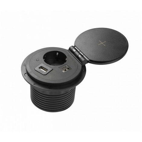 GTV Tischsteckdose mit Induktionsladefunktion und USB Schwarz