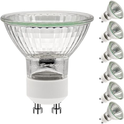 GU10 50W Bulbs, GU10 Halogen Bulbs, AC 230V 50W Spot Bulb, GU10 Halogen 2 Pin Halogen Bulbs 35° Beam Angle 2700K Dimmable Warm White, Pack of 6
