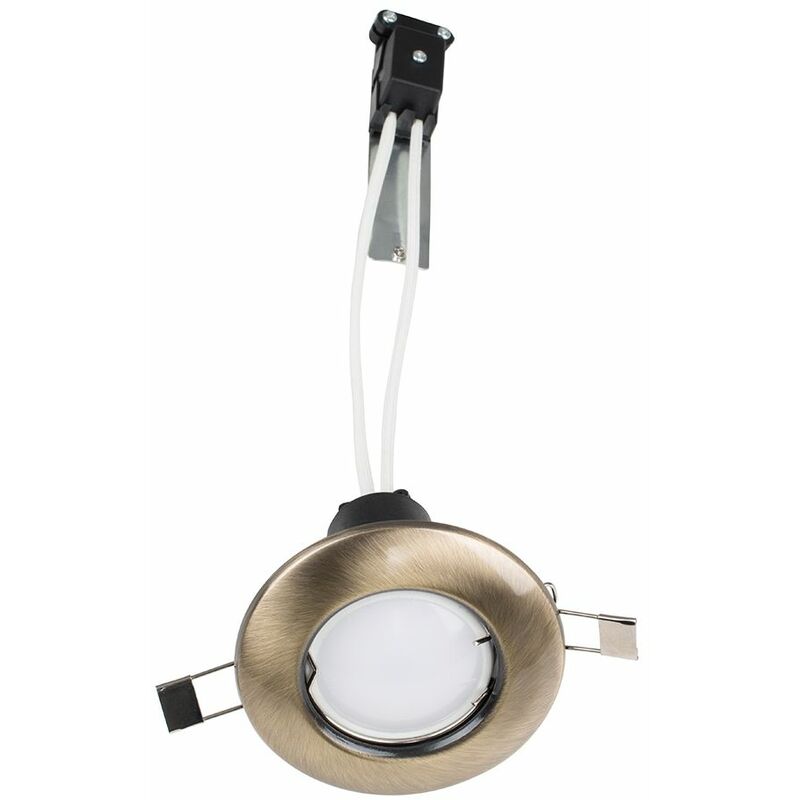 Recessed GU10 Ceiling Downlight Spotlight + 5W Warm White LED Bulb - Antique Brass