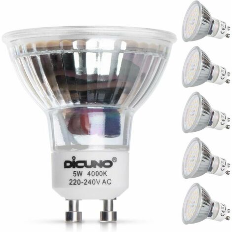 GU10 LED Bulb, 5W, Neutral White 4000K, Equivalent to 50W Halogen Lamp, 600LM, LED Spot Light Bulb, GU10 Base, Non-Dimmable, 230V, 120° Wide Beam, Pack of 6 [Energy Class D]