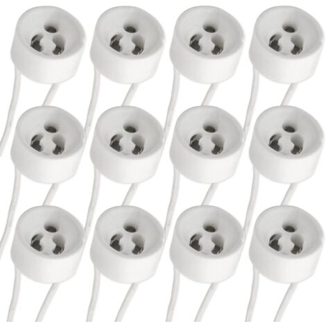 GU10 Spot Lampholder with Silicon Cable, 0-250V 2A max. 300W, Standard GU10 Socket Ceramic Base, Connector Adapter for Halogen Spotlight and LED Ceiling Light Bulb, Pack of 12