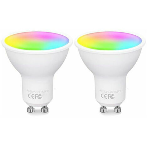 GU10 WiFi Connected Bulb, RGBCW LED Smart Bulb, Compatible with Alexa/Google Home, 4.7W Equivalent to 50W GU10 Dimmable RGB Multicolor Bulb, 2700-6500K Warm White Cool White, 2 Pack [Class