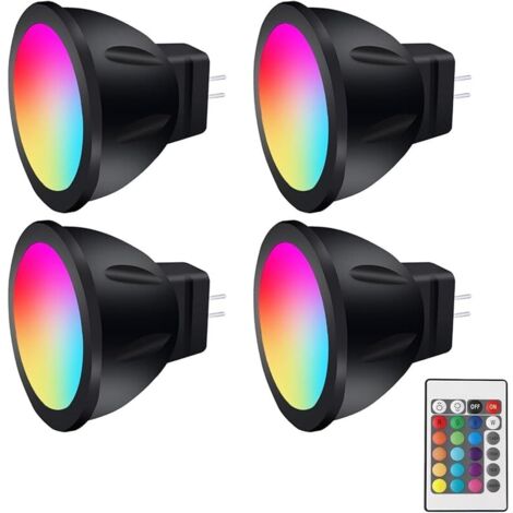 GU4 LED 12V RGB MR11 Lampes à changement de couleur, MR11 LED 12V 3W Douille Bi-Pin, blanc chaud + 15 multicolores pour l’éclairage paysager (2 lampes, 1 télécommande)