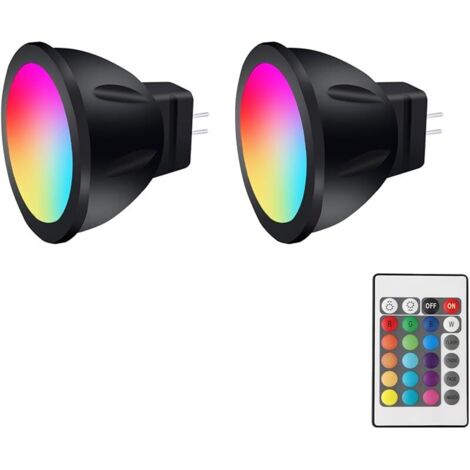 GU4 LED 12V RGB MR11 Lampes à changement de couleur, MR11 LED 12V 3W Douille Bi-Pin, blanc chaud + 15 multicolores pour l’éclairage paysager (2 lampes, 1 télécommandes)