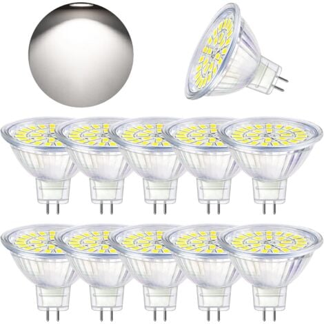 AOUGO GU5.3 LED-Leuchtmittel, Kaltweiß 6000 K, MR16 LED 12 V, 5 W, entspricht 50 W Halogen, nicht dimmbare LED-Spot-Glühbirnen, 10 Stück